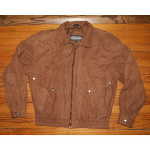 Members Only Mens L Bomber Jacket Leather Suede Nylon Lined FullZip 80s Brown